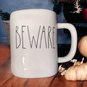 Rae dunn Beware Halloween mug - black & white NWT